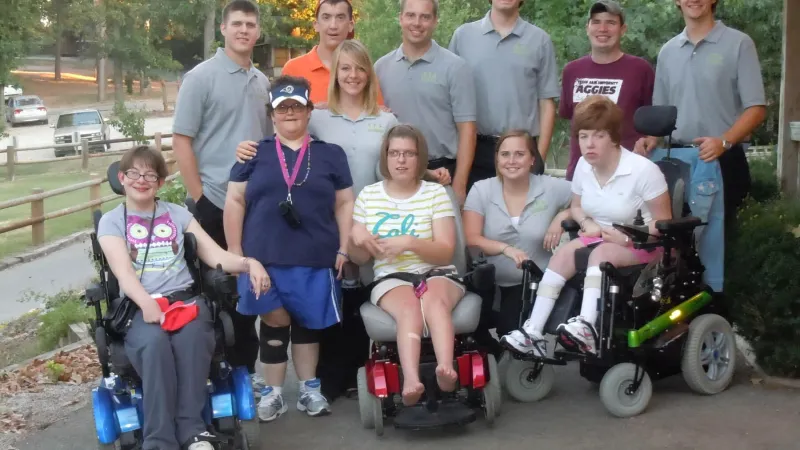 Campers and counselors at Camp Barnabas in the fall time